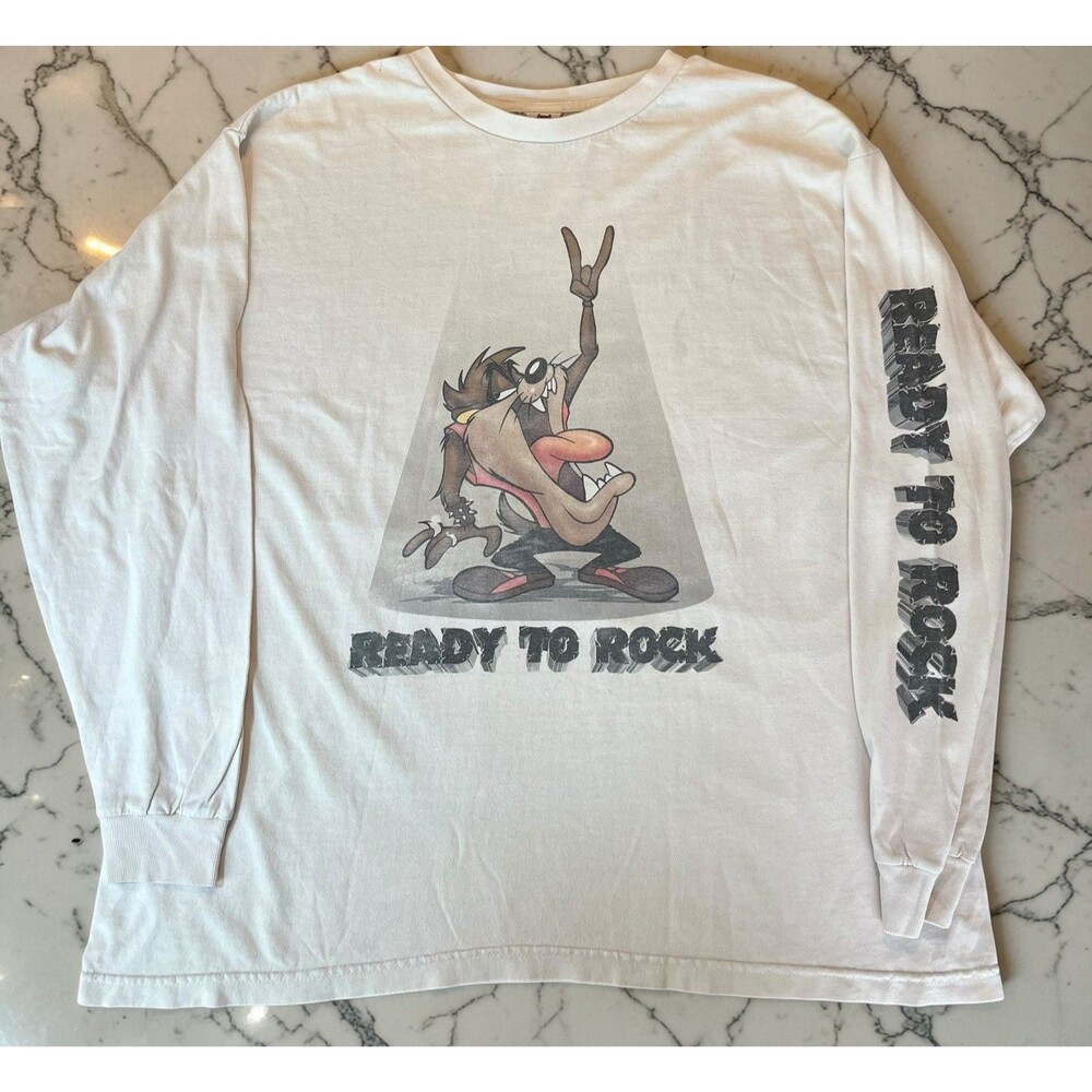 Vintage 90s Looney Tunes Taz Ready To Rock Long Sleeve Shirt XL